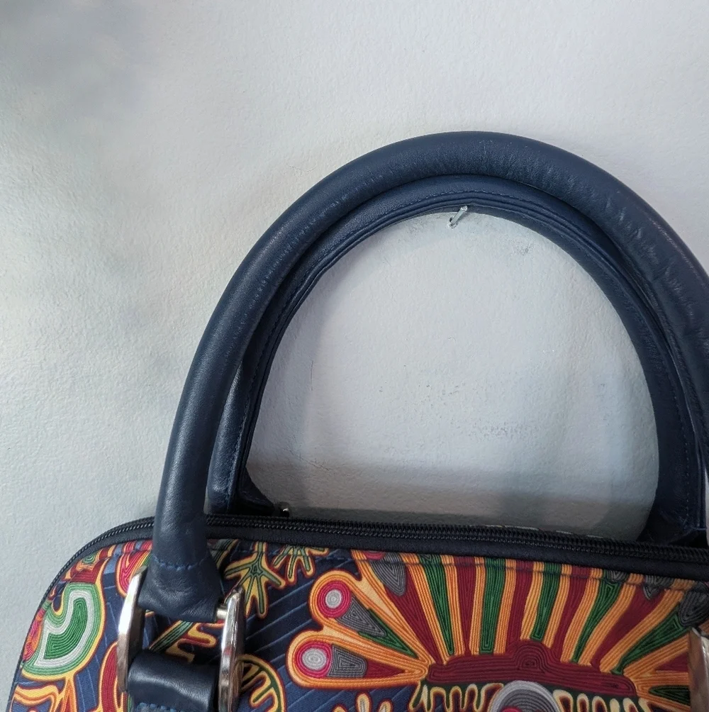 Pineda Covalin Mexico Silk Bag With Navy Leather Trim